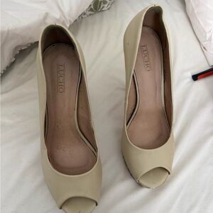 Cream Peep-Toe Heels for Women